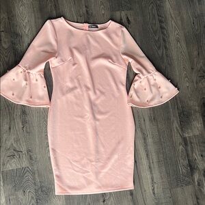 Blush Pink Bell Cuff Sheath Dress